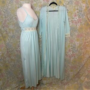 Vintage 70s nylon and lace full length lingerie nightgown and robe